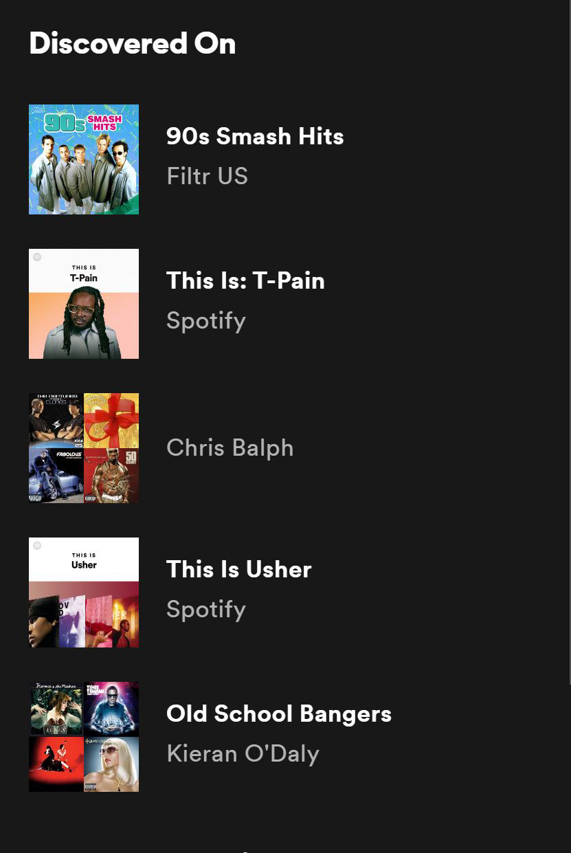 screenshot of kelly's top spotify playlists