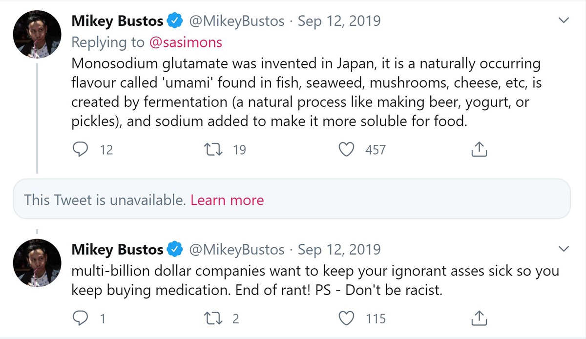 screenshot of Mikey Busto's tweets on MSG